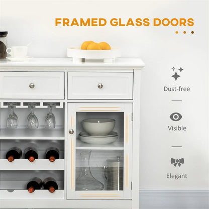 Coffee Bar Cabinet w/Drawers,Wine Rack,Stemware Racks,Buffet Cabinet