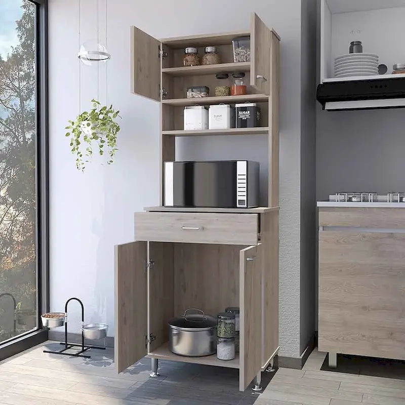Pantry Piacenza,Two Double Door Cabinet, Light Gray Finish,High quality and durable