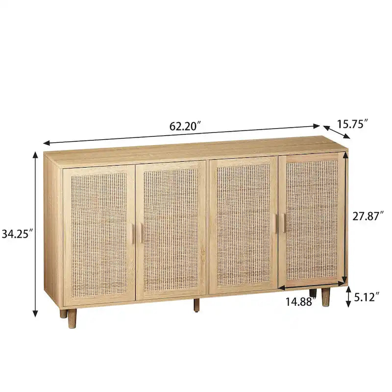 62.20 Elegant and Functional 4-Door Rattan Decorative Storage Cabinet,for Bedroom,Living Room,Office,Easy Assembly