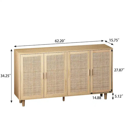 62.20 Elegant and Functional 4-Door Rattan Decorative Storage Cabinet,for Bedroom,Living Room,Office,Easy Assembly