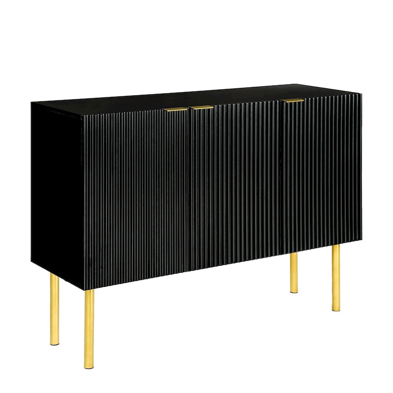 Sideboard Cabinet with Gold Metal Legs, Handles and Adjustable Shelves - 47L x 16.5W x 35.5H