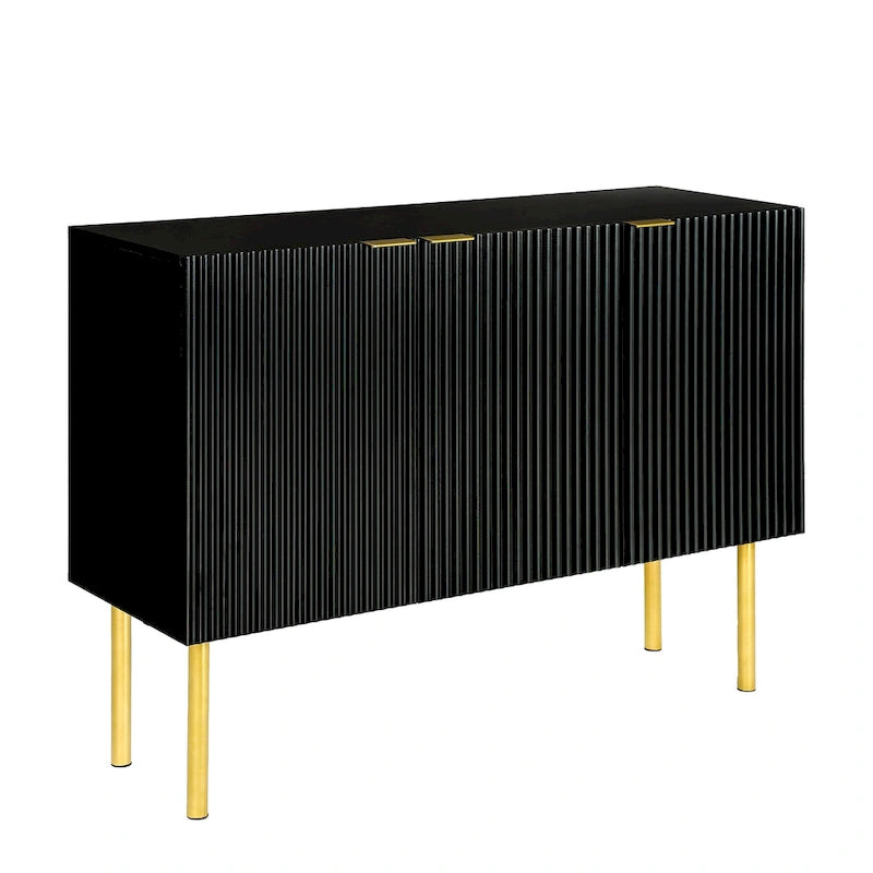 Sideboard Cabinet with Gold Metal Legs, Handles and Adjustable Shelves - 47L x 16.5W x 35.5H