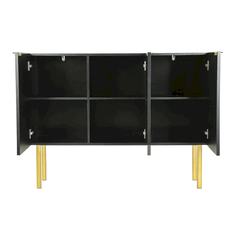Sideboard Cabinet with Gold Metal Legs, Handles and Adjustable Shelves - 47L x 16.5W x 35.5H