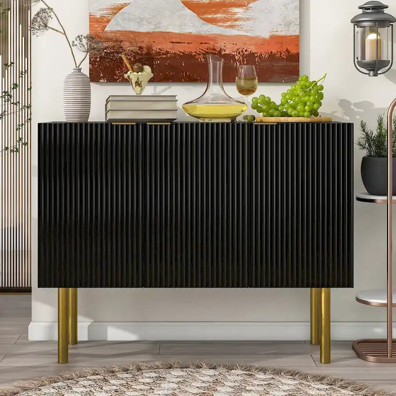 Sideboard Cabinet with Gold Metal Legs, Handles and Adjustable Shelves - 47L x 16.5W x 35.5H