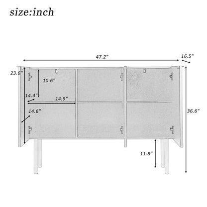 Sideboard Cabinet with Gold Metal Legs, Handles and Adjustable Shelves - 47L x 16.5W x 35.5H