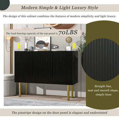 Sideboard Cabinet with Gold Metal Legs, Handles and Adjustable Shelves - 47L x 16.5W x 35.5H
