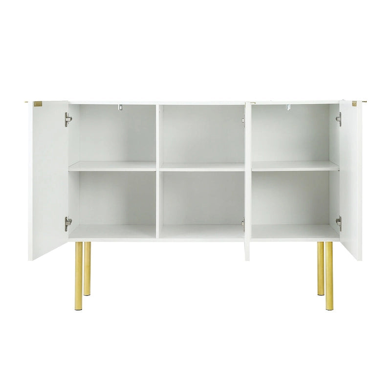 Sideboard Cabinet with Gold Metal Legs, Handles and Adjustable Shelves - 47L x 16.5W x 35.5H