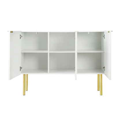 Sideboard Cabinet with Gold Metal Legs, Handles and Adjustable Shelves - 47L x 16.5W x 35.5H