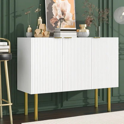 Sideboard Cabinet with Gold Metal Legs, Handles and Adjustable Shelves - 47L x 16.5W x 35.5H