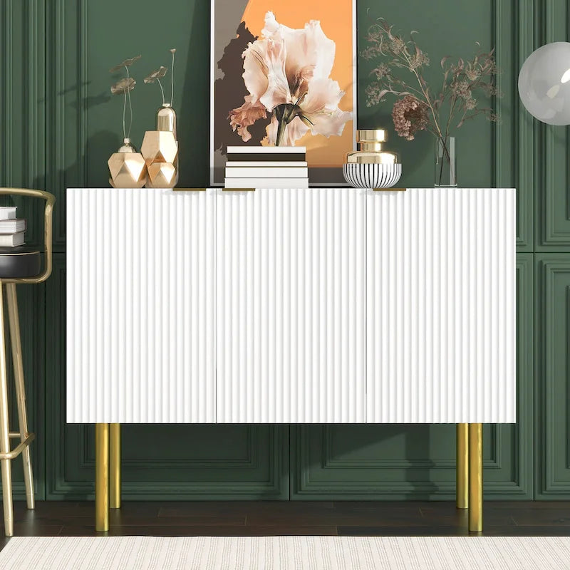 Sideboard Cabinet with Gold Metal Legs, Handles and Adjustable Shelves - 47L x 16.5W x 35.5H