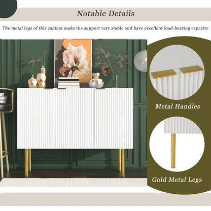 Sideboard Cabinet with Gold Metal Legs, Handles and Adjustable Shelves - 47L x 16.5W x 35.5H