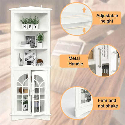Corner Storage Cabinet, 63.3 Tall Freestanding Bookcase with Doors & Adjustable Shelves, 5-Tier Corner Display Cabinet