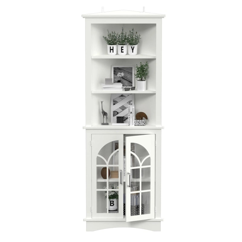 Corner Storage Cabinet, 63.3 Tall Freestanding Bookcase with Doors & Adjustable Shelves, 5-Tier Corner Display Cabinet