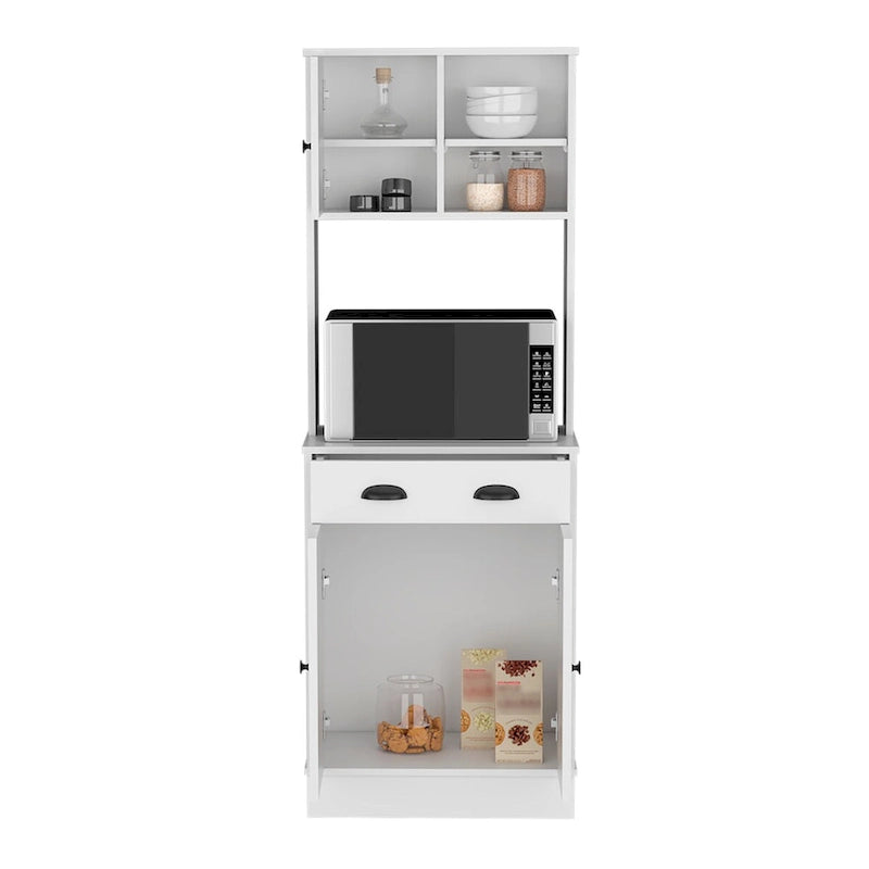 Microwave Storage Stand with 3-Doors and Drawer Arlington, White / Macadamia Finish