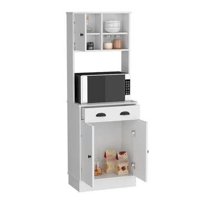 Microwave Storage Stand with 3-Doors and Drawer Arlington, White / Macadamia Finish