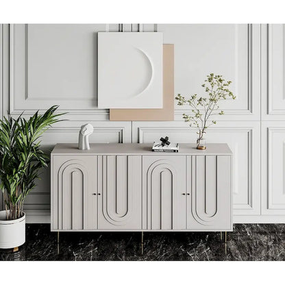 Wooden Cabinet With Glass Doors and Shelves Display Storage Cabinet