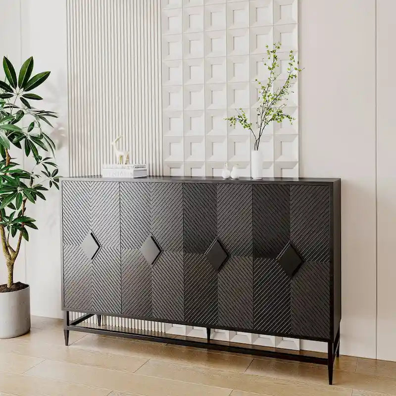 Wooden Cabinet With Glass Doors and Shelves Display Storage Cabinet