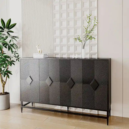 Wooden Cabinet With Glass Doors and Shelves Display Storage Cabinet