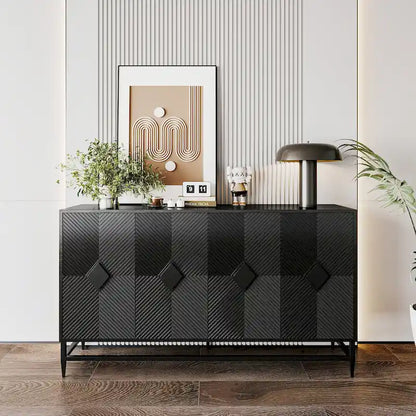 Wooden Cabinet With Glass Doors and Shelves Display Storage Cabinet