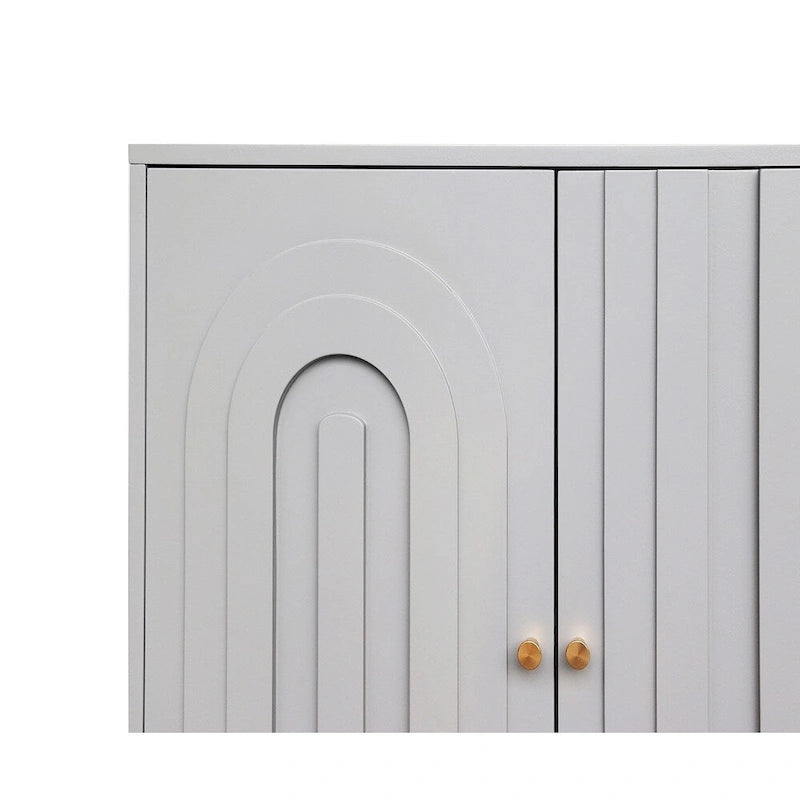 Wooden Cabinet With Glass Doors and Shelves Display Storage Cabinet