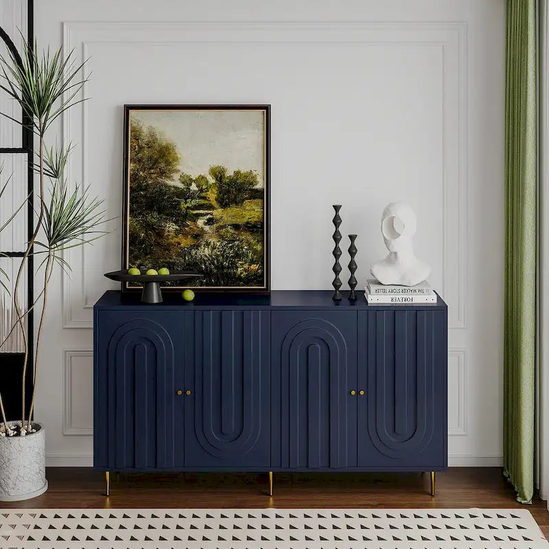 Wooden Cabinet With Glass Doors and Shelves Display Storage Cabinet
