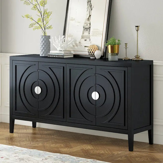 Retro Sideboard door with Circular Groove Design Round Metal Door Handle for Entrance, Dinning Room, Living Room