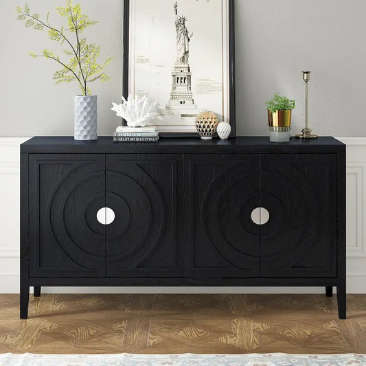 Retro Sideboard door with Circular Groove Design Round Metal Door Handle for Entrance, Dinning Room, Living Room