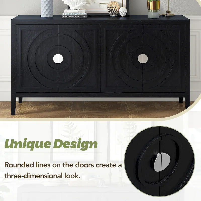 Retro Sideboard door with Circular Groove Design Round Metal Door Handle for Entrance, Dinning Room, Living Room