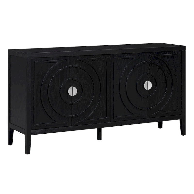 Retro Sideboard door with Circular Groove Design Round Metal Door Handle for Entrance, Dinning Room, Living Room