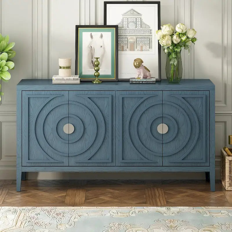Retro Sideboard door with Circular Groove Design Round Metal Door Handle for Entrance, Dinning Room, Living Room