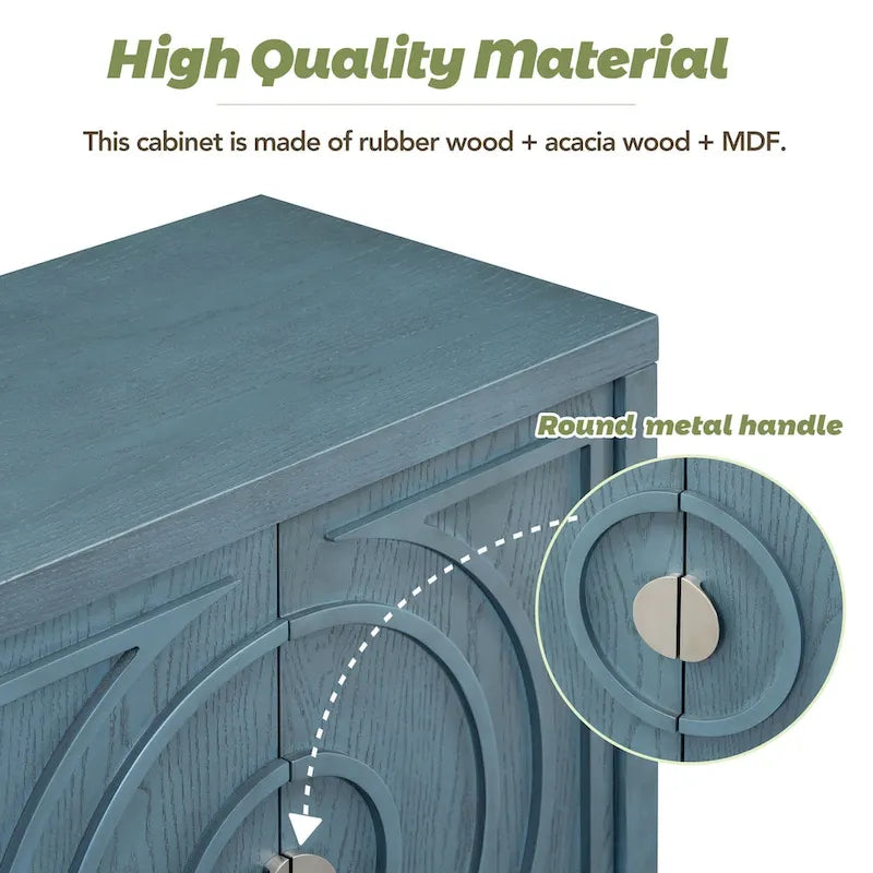 Retro Sideboard door with Circular Groove Design Round Metal Door Handle for Entrance, Dinning Room, Living Room