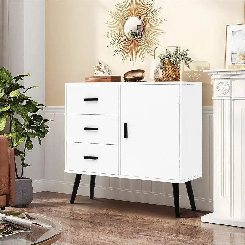 Storage Cabinet with Rattan Door 3 Drawers - 11.8D x 31.5W x 30.7H