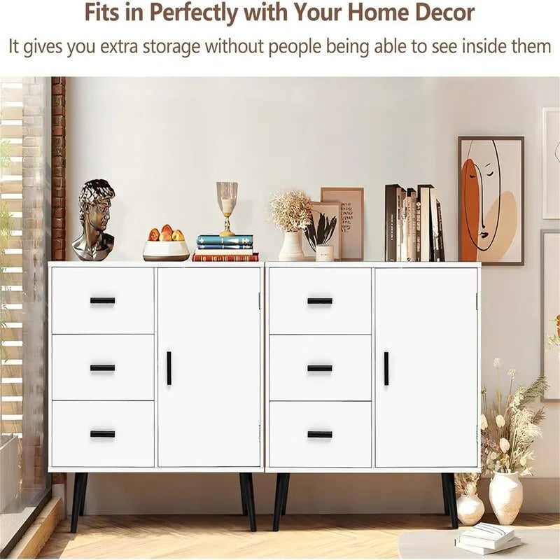 Storage Cabinet with Rattan Door 3 Drawers - 11.8D x 31.5W x 30.7H