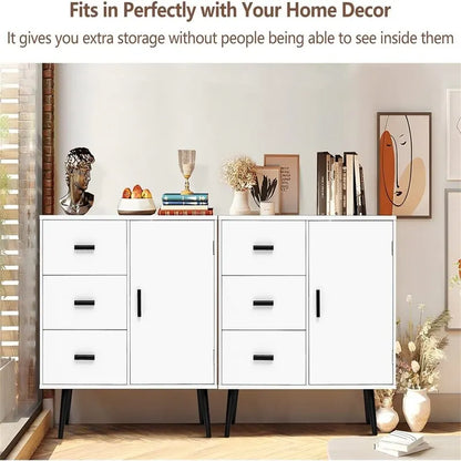 Storage Cabinet with Rattan Door 3 Drawers - 11.8D x 31.5W x 30.7H