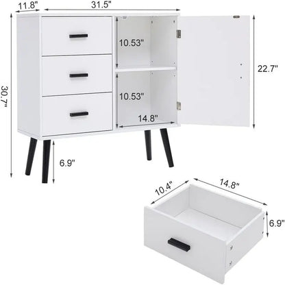 Storage Cabinet with Rattan Door 3 Drawers - 11.8D x 31.5W x 30.7H