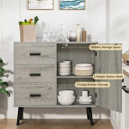 Storage Cabinet with Rattan Door 3 Drawers - 11.8D x 31.5W x 30.7H