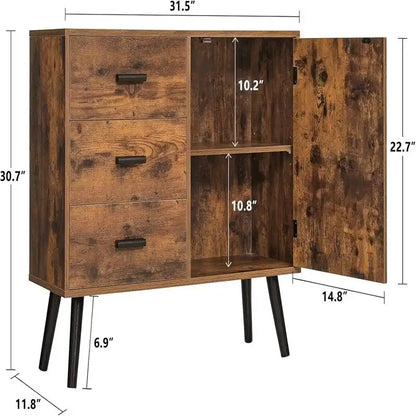 Storage Cabinet with Rattan Door 3 Drawers - 11.8D x 31.5W x 30.7H