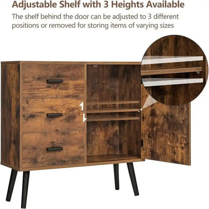 Storage Cabinet with Rattan Door 3 Drawers - 11.8D x 31.5W x 30.7H