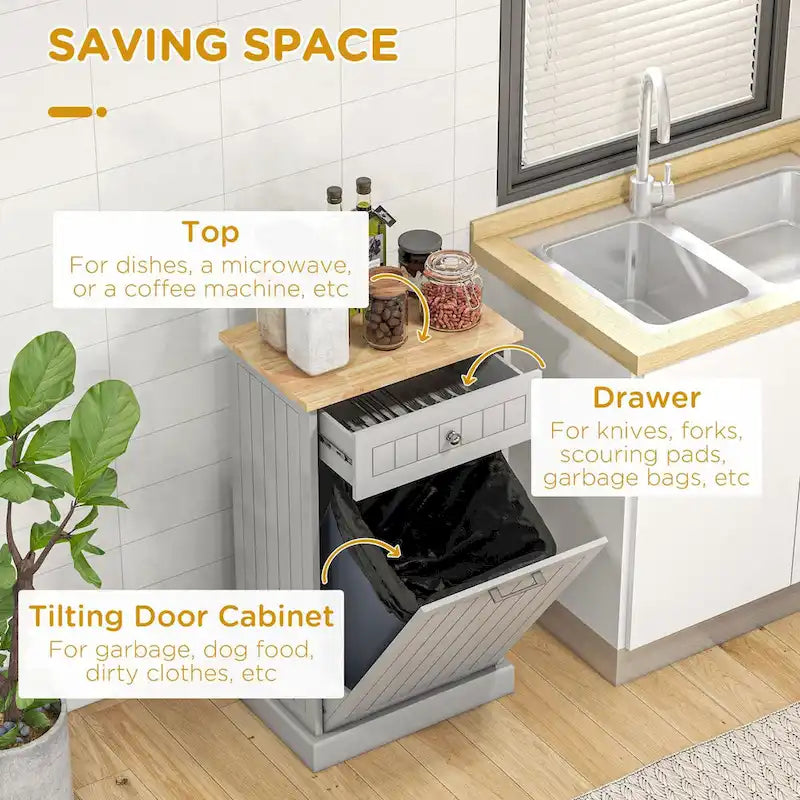 Kitchen Tilt Out Free Standing Recycling Cabinet Trash Can Holder