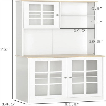 Kitchen Buffet with Hutch, Storage Pantry - 14.5D x 31.5W x 72H