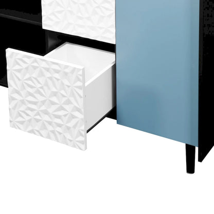 Sideboard Buffet Cabinet,Storage Cabinet with Blue Doors,2 Drawers with unique panel styling and 2 Open Storage Compartment