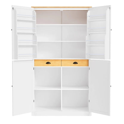 40.2x20x71.3inch High Freestanding Kitchen Pantry Large Cupboard Storage Cabinet with 2 Drawers, 2 Adjustable 8 Door Shelves
