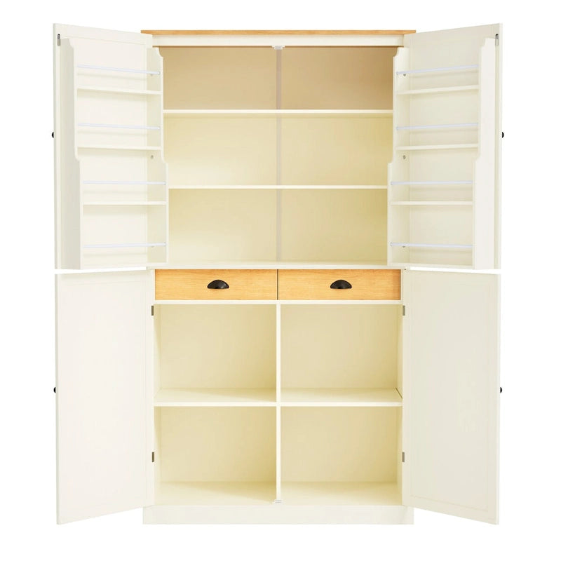 40.2x20x71.3inch High Freestanding Kitchen Pantry Large Cupboard Storage Cabinet with 2 Drawers, 2 Adjustable 8 Door Shelves