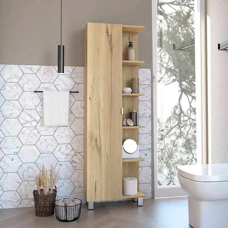 Corner Cabinet Womppi, Five Open Shelves, Single Door, Light Gray Finish,High quality and durable