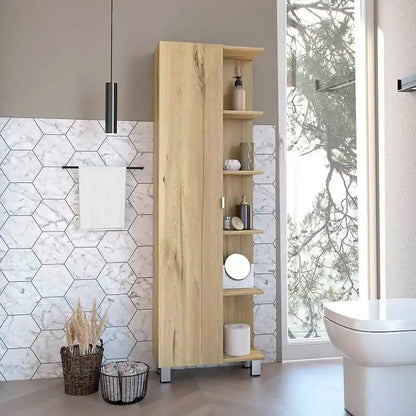 Corner Cabinet Womppi, Five Open Shelves, Single Door, Light Gray Finish,High quality and durable