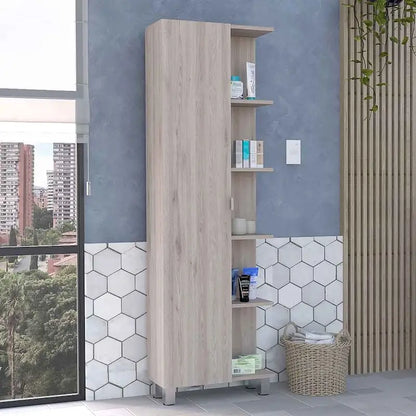 Corner Cabinet Womppi, Five Open Shelves, Single Door, Light Gray Finish,High quality and durable