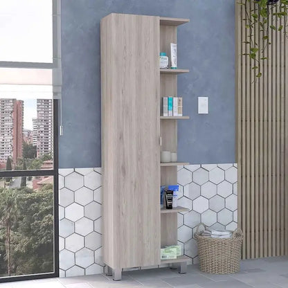 Corner Cabinet Womppi, Five Open Shelves, Single Door, Light Gray Finish,High quality and durable