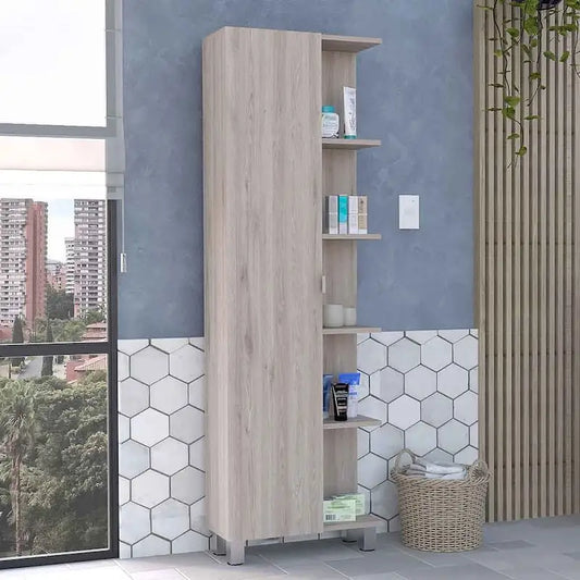 Corner Cabinet Womppi, Five Open Shelves, Single Door, Light Gray Finish,High quality and durable