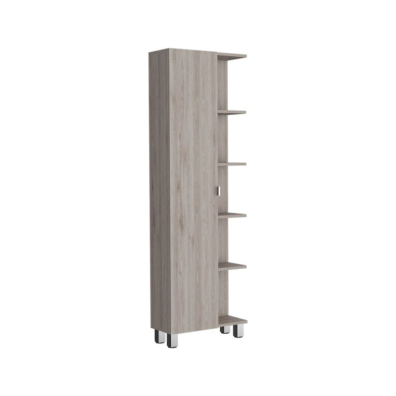 Corner Cabinet Womppi, Five Open Shelves, Single Door, Light Gray Finish,High quality and durable