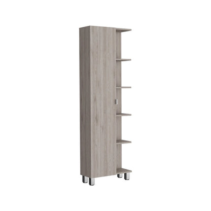 Corner Cabinet Womppi, Five Open Shelves, Single Door, Light Gray Finish,High quality and durable